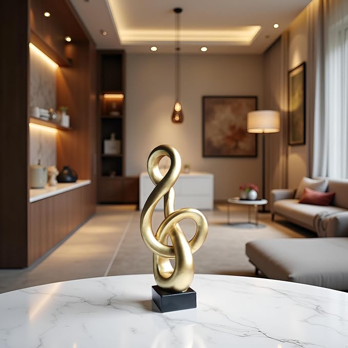 16" Modern Abstract Ribbon Decorative Sculpture, Knot Sculptures,Home Decor,Coffee Table Statues,Dining Living Room Desk Decor,Musical Note,Golden - Image 6