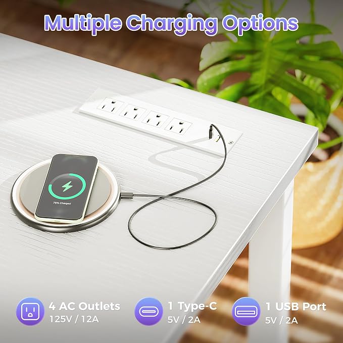 PRAISUN 47 X 20 Inch Computer Desk, Power Outlets, USB-C, White | Office Desk with 4 AC Outlets, USB & USB-C, Sturdy Metal Frame, Spacious Desktop for Work, Writing, Study & Gaming - Image 4