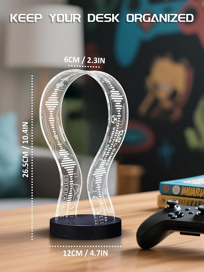 CoolGift Mart Light Up Headphone Stand with 16 Color Lights, Game Pattern Acrylic Headset Stand with 1 USB and 1 Type-C Charging Ports, Gifts for Gamers Men and Music Lovers - Image 3
