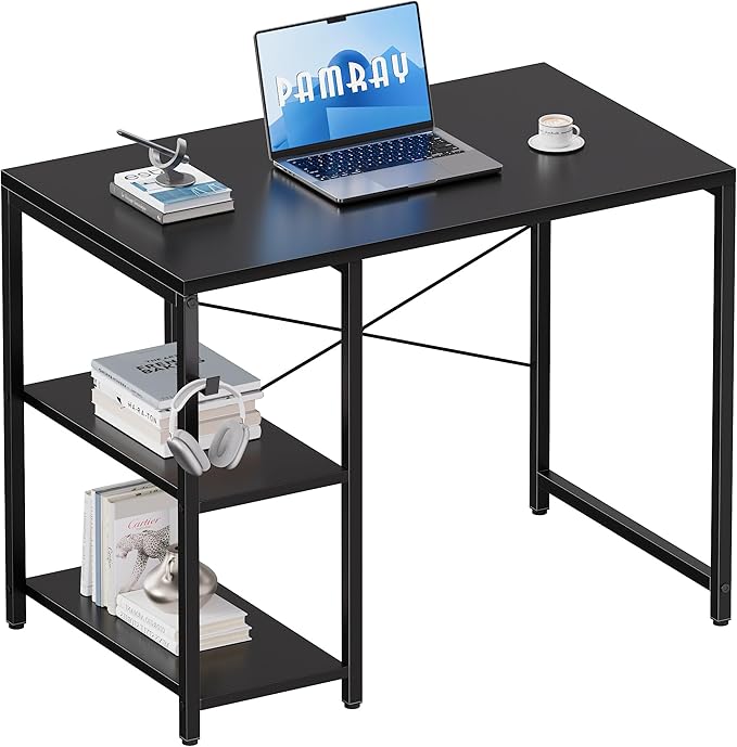Pamray 32 Inch Small Computer Desk with Shelves for Bedroom Small Spaces | For Home Office, Dorm and Apartment, for Study and Writing, Headphone Hook, Space-Saving, Compact, Easy Setup by PAMRAY