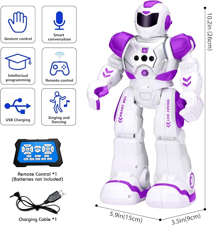 KingsDragon Robots Toy for Kids, RC Gesture Sensing Toy, Interactive Walking Singing Dancing Robot Birthday Presents for Boys Girls Age 6 7 8 9 Years Old,Purple - Image 3