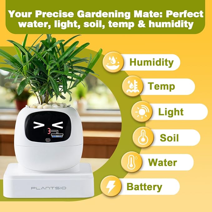 Smart Plant Pot with Visual Display – Soil Moisture, Water Level, Light & Battery Monitor, 80ml Self-Watering Reservoir, Supports 50+ Plants, Pomodoro Timer, Clock & Calendar (White) - Image 3