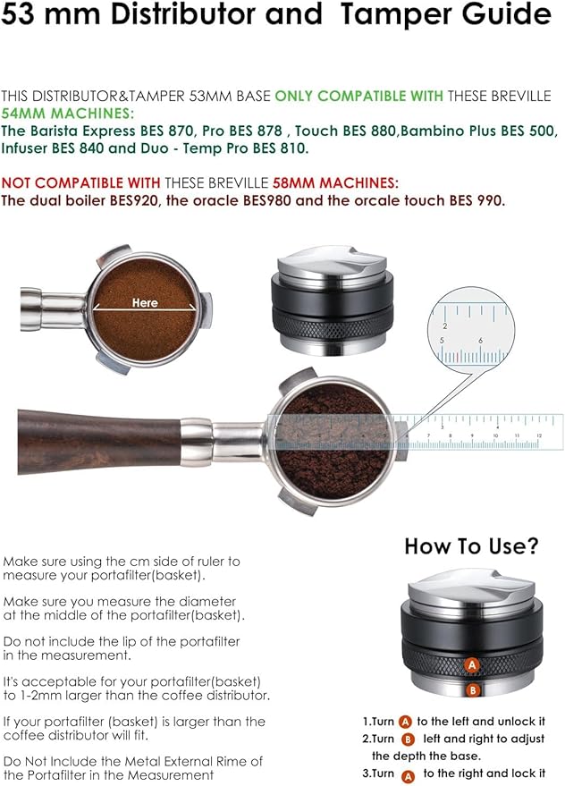 MATOW 53mm Coffee Distributor and Tamper, Dual Head Coffee Leveler Compatible with Breville 54mm Portafilter, Adjustable Depth- Professional Espresso Hand Tampers - Image 5