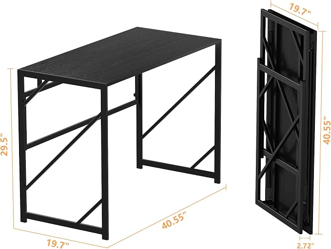 Elephance Folding Desk Writing Computer Desk for Home Office No-Assembly | Study Office Desk,Foldable Table for Small Spaces,39.4 Inch,Black - Image 3