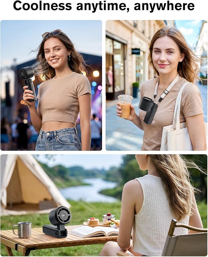 WHATOOK High Speed Portable Fan Rechargeable Personal Handheld Fan | 4000mAh 12 Hours 9m/s Strong Wind Cooling, Rechargeable Battery Small Hand Held Fans for Cruise Travel Theme Parks - Image 6