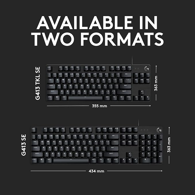 Logitech G413 SE Full-Size Mechanical Gaming Keyboard - Black | Backlit, anti-ghosting, compatible with Windows and macOS, aluminum material - Image 6