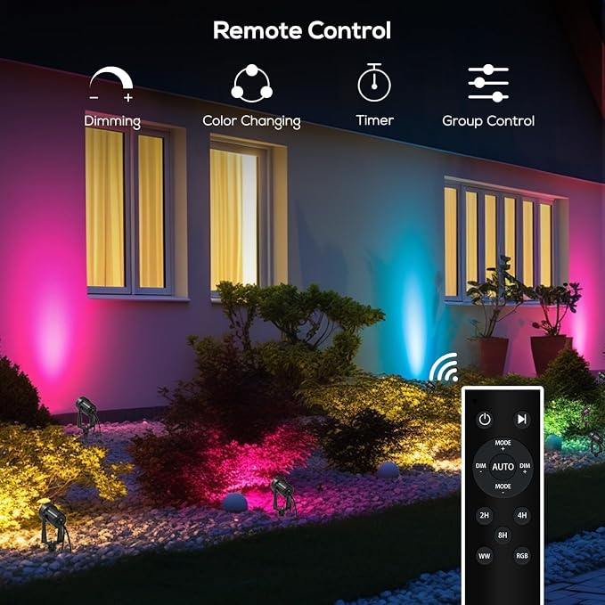 SUNTHIN Outdoor Landscape Lighting with Remote, RGBW Color Changing Spot Uplights, 8 Pack - Image 5