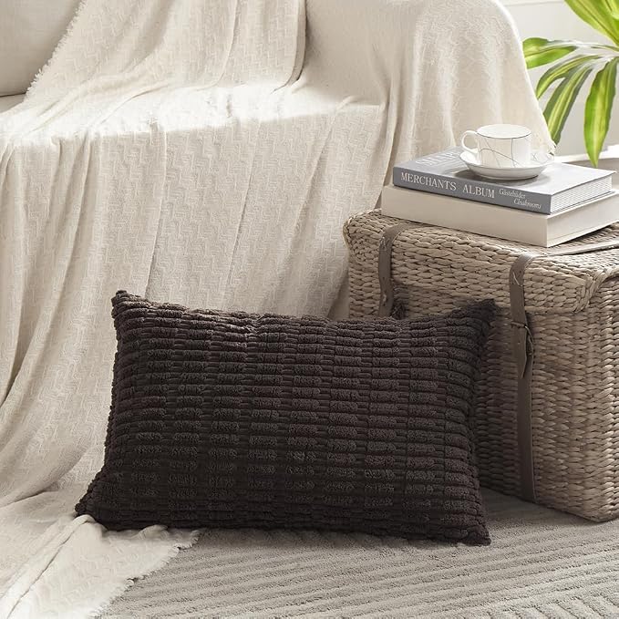 Fancy Homi 4 Packs Decorative Throw Pillow Covers for Living Room Couch Bed, Modern Farmhouse Boho Home Décor Accent Cushion Case, 24" x 14", Dark Brown - Image 2