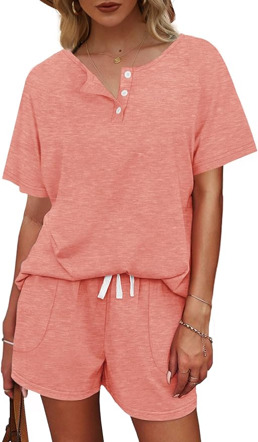 WIHOLL Two Piece Outfits for Women Lounge Sets Button Down Top and Shorts Set Sweatsuits with Pockets - Image 3