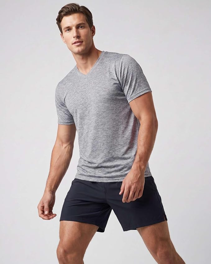 5 Pack Men's Dry Fit V Neck Gym Workout T Shirts Athletic Moisture Wicking | Cooling, Quick Dry, Breathable, Short Sleeve, Exercise, Cycling, Sports, Outdoor, Fitness, Golf, Crossfit, Hiking, Tennis - Image 2