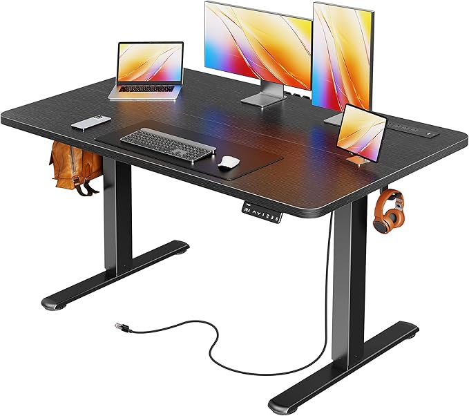 Huuger Electric Standing Desk with Power Outlets and USB-C Port, 47 X 24 Inch Height Adjustable Desk, Sit Stand Desk for Home Office, Computer & Gaming Desk with 4 Presets, Stable Steel Frame, Black by Huuger