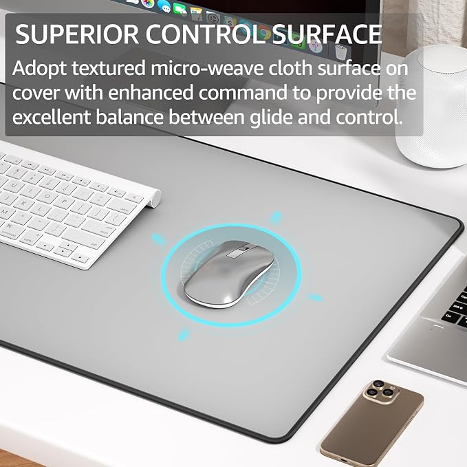KTRIO Large Gaming Mouse Pad, Desk Mat, 31.5 x 15.7 in, Silver Grey, XXL | Smooth Micro-Weave Surface, Artistic Pattern Design, Non-Slip Rubber Base, Durable Stitched Edges, Office & Home Use - Image 2