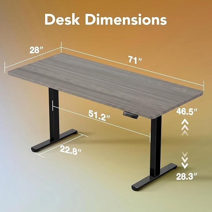 HUANUO Electric Standing Desk, 71" x 30" Height Adjustable Desk, 4 Memory Height Settings, Sit to Stand Up Desk for Home Office, with Headphone Hook, Cable Manager, Walnut - Image 2