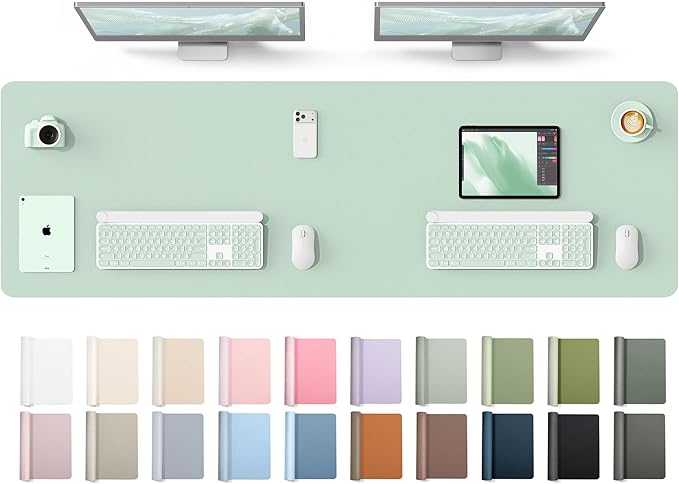 YSAGi Leather Desk Protector, Office Mat, Large Mouse Mat, Non-Slip PU Leather Blotter, Laptop Desk Mat, Waterproof Writing Pad for Office and Home(Pale Green, 63" x 17.2") by YSAGi