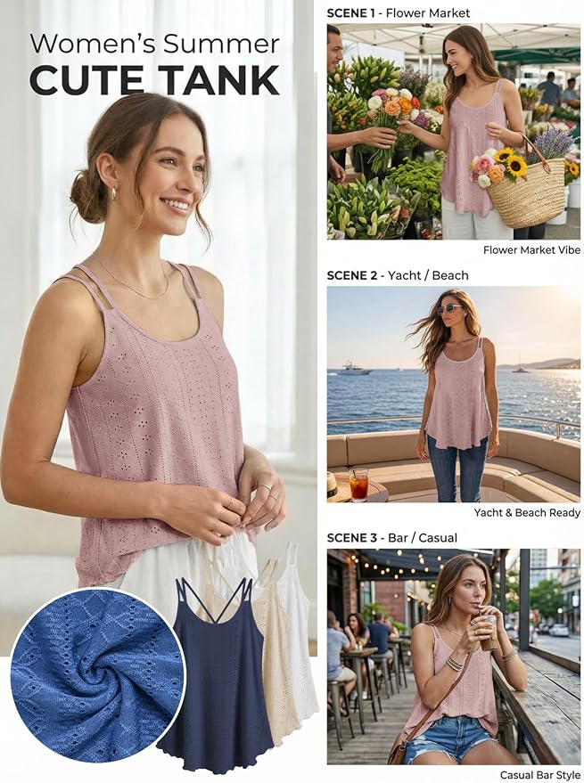 ATHMILE Women's Tank Tops Sleeveless Summer Top Spaghetti Strap Spring Shirt Loose Fit Beach Vacation 2026 Casual - Image 4