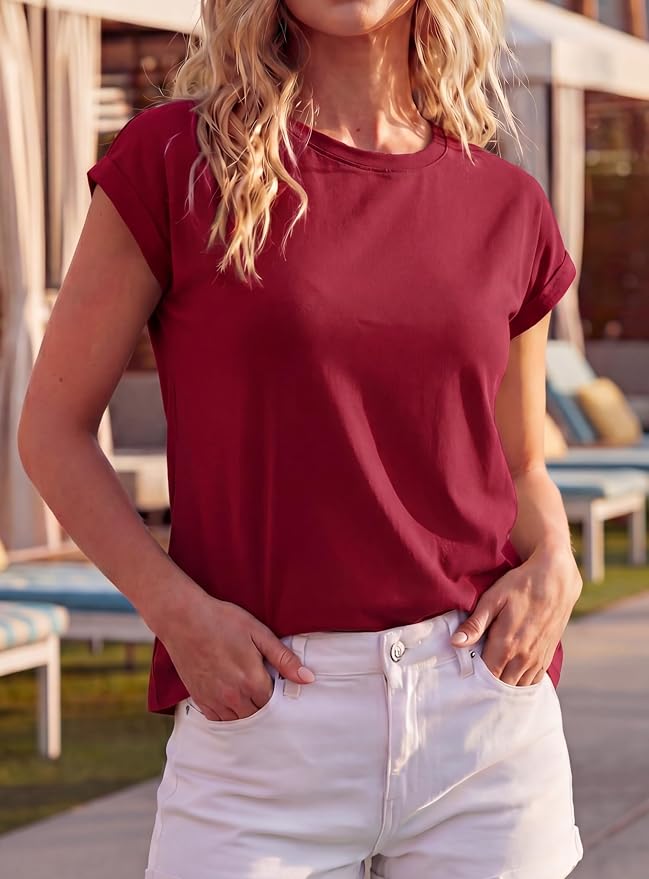 GRECERELLE Womens Summer Tops Cap Sleeve Crew Neck Basic T-Shirt | Everyday Casual Wear, Layering Friendly, Wrinkle-Resistant, Business Casual Ready, Lightweight & Packable, Capsule Wardrobe - Image 2