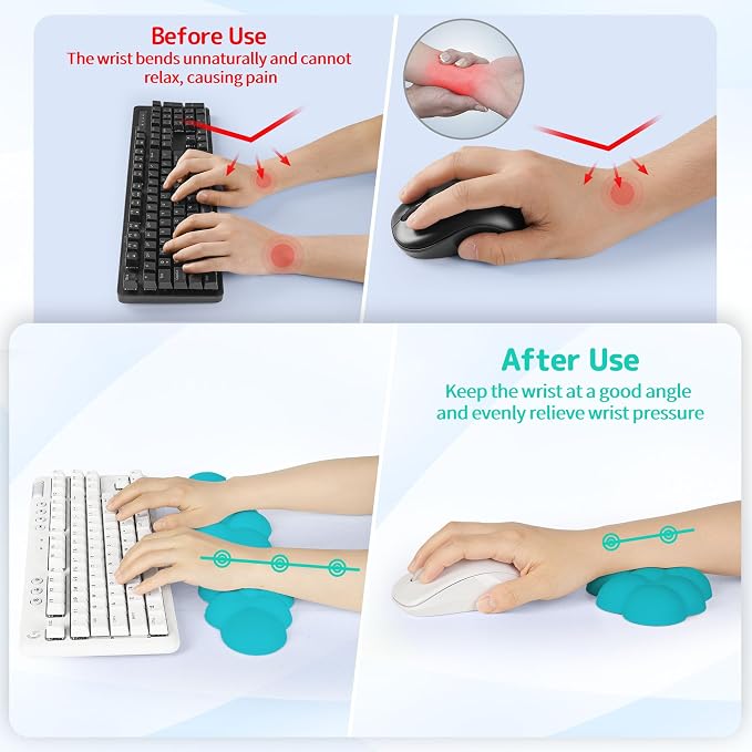 Sushret Cloud Wrist Rest Keyboard, Cloud Keyboard Wrist Pad Set with PU Leather Memory Foam, Cute Arm Rest for Palm Support, PC/Gaming Desk Accessories/Office Setup/Computer Hand Cushion - Scuba Blue - Image 3