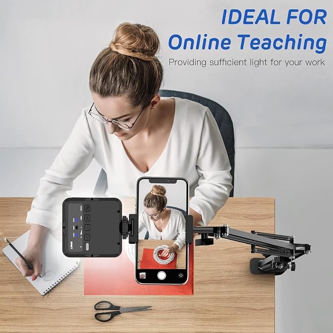 Overhead Phone Mount, Articulating Arm Cell Phone Holder with LED Light, Flexible Phone Stand for Live Streaming, Video Recording, Painting Lighting, Cooking - Image 3
