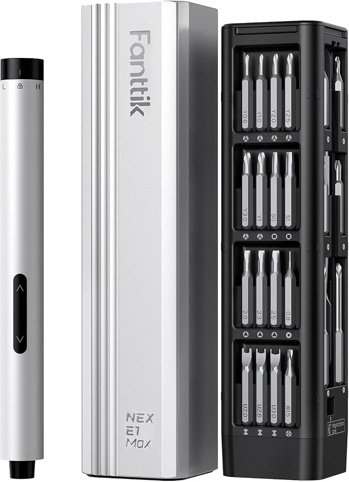 Fanttik E1 Max Precision Electric Screwdriver, Mini Screwdriver Set(Silver) | 50 Magnetic Bits, Magnetic Storage, 0.2N.m, 5/32‘’ Precision Repair Tool Kit for Electronics Phone Camera Laptop Watch by FANTTIK%C2%AE