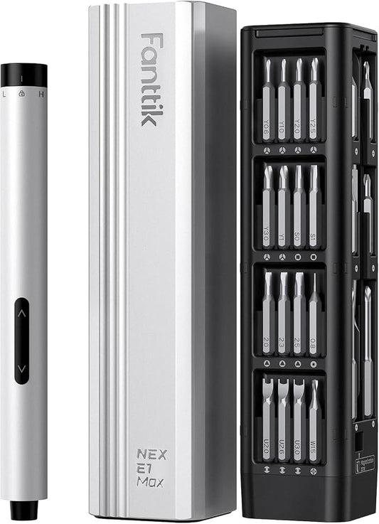 Fanttik E1 Max Precision Electric Screwdriver, Mini Screwdriver Set(Silver) | 50 Magnetic Bits, Magnetic Storage, 0.2N.m, 5/32‘’ Precision Repair Tool Kit for Electronics Phone Camera Laptop Watch by FANTTIK%C2%AE