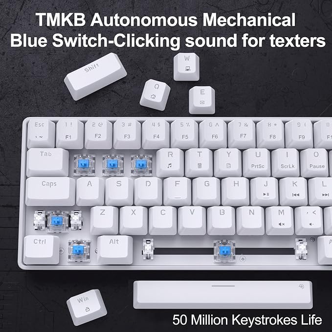 DIERYA T68SE 60% Gaming Mechanical Keyboard,Ultra Compact Mini 68 Key with Blue Switches Wired Keyboard,Anti-Ghosting Keys, for Windows Laptops and PC Gamers,White - Image 3