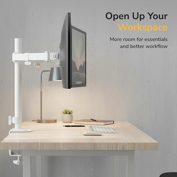 Mount-It Dual Monitor Arm for Desk, Full Motion Steel Mount 17-32 Inch | Holds up to 19.8 lbs per Arm, VESA 75x75 100x100, C-Clamp and Grommet Base, Cable Management, Height Adjustable, White - Image 2