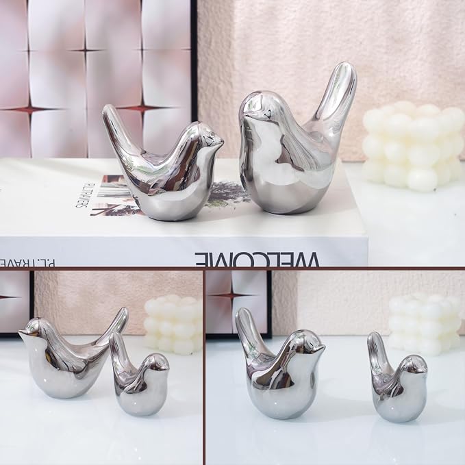 Notakia Silver Birds Statues Home Decor Modern Style Decorative Ornaments for Silver Table Decor Living Room, Bedroom, Office Desktop - Image 5