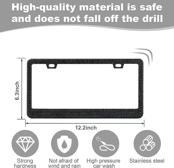 QUANQIUFEI 2 Pack Bling License Plate Frames for Women, Sparkly Rhinestone Diamond Car Accessories with Glitter Crystal Caps (Black) - Image 4