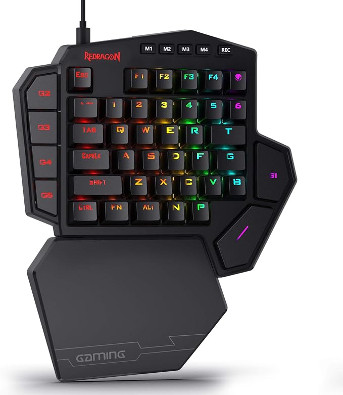 Redragon K585 Wired One-Handed RGB Gaming Keypad, Tactical 42-Key Layout | On Board 28 Combo Slots 4 Profiles Keyboard, USB Pass-Through Port, 16.8M Colors, Swap-Ready Socket, Detachable Wrist Rest by REDRAGON