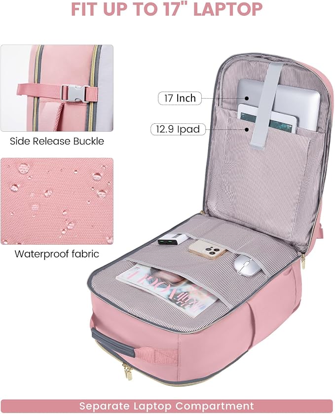 LOVEVOOK 40L Travel Backpack for Women & Men, Airline Approved Carry On Luggage with 3 Packing Cubes, TSA Overnight Bags, Waterproof Personal Item Bag, Weekender Essentials Backpacks fits 17" Laptop - Image 8