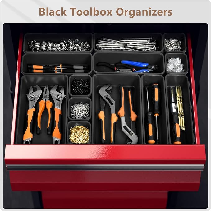 A-LUGEI【70】【6 Size】Tool Box Organizer Tray Divider Set, 【Black】 Desk Drawer Organizer, Garage Organization and Storage Toolbox Accessories Rolling Tool Chest Cart Cabinet WorkBench Small Part - Image 5