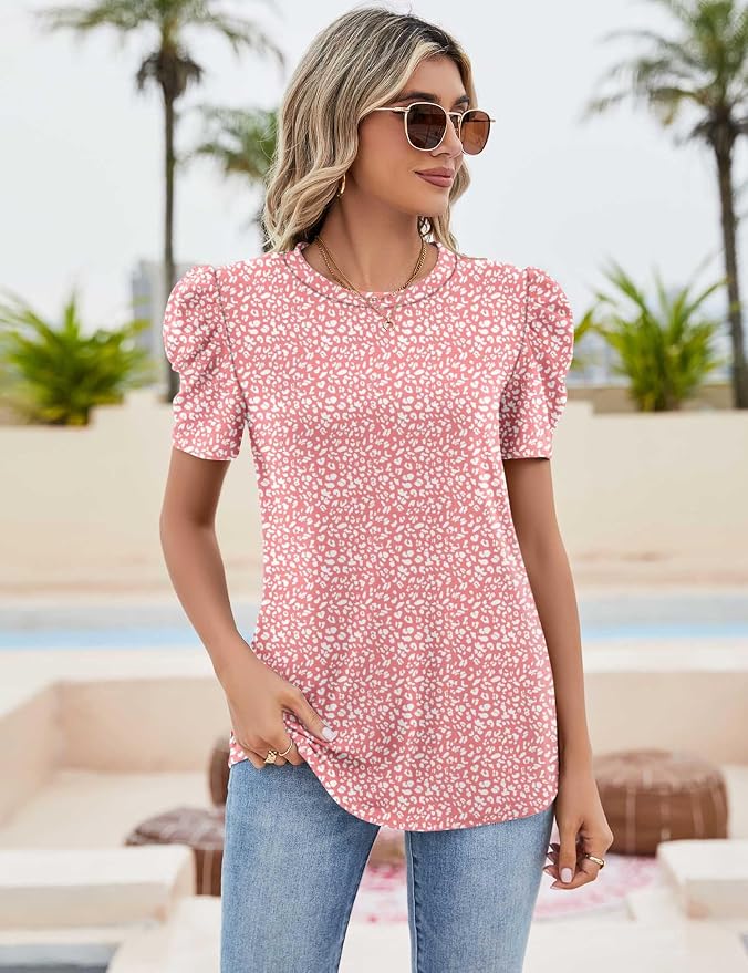 Ivicoer Puff Short Sleeve Shirt for Women Eyelet Tops Summer Crewneck Blouse Loose Fit S-XXL - Image 2
