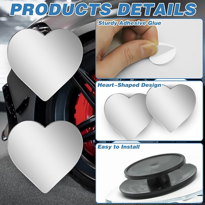 2Pcs Cars Heart Shaped Blind Spot Mirrors Car Side Mirror Blindspot Adjustabe Angle Removable Wide Angle Convex RearView Mirror for Enhanced Safety Universal Fit Stick, Car Accessories for Cars Suvs - Image 3