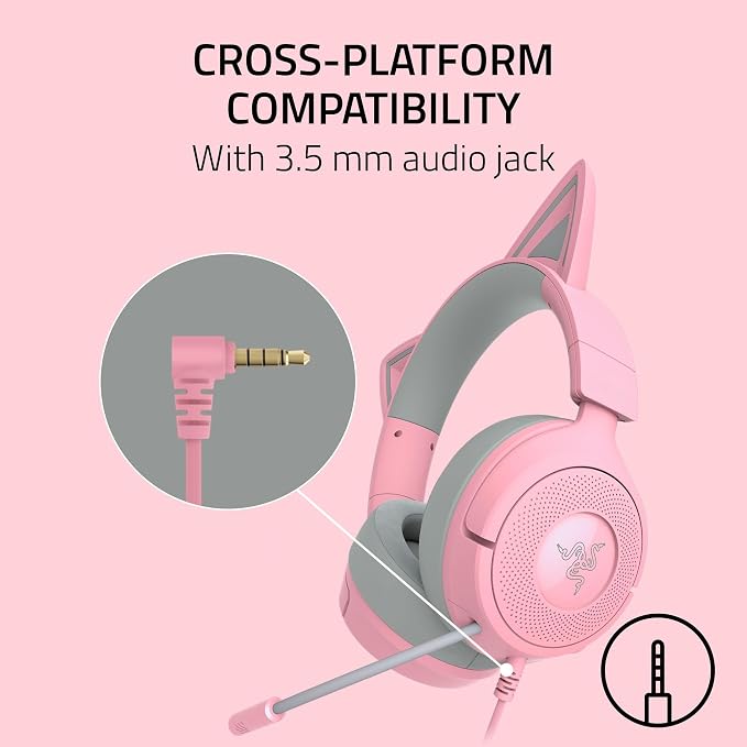 Razer Kraken Kitty V3 X Wired Gaming Headset, Kitty Ears, Pink | HyperClear Cardioid Mic, 40 mm Drivers, 7.1 Surround Sound, Comfy Ear Cushions, Cross-Platform via 3.5mm PC, PS5, Xbox - Image 6