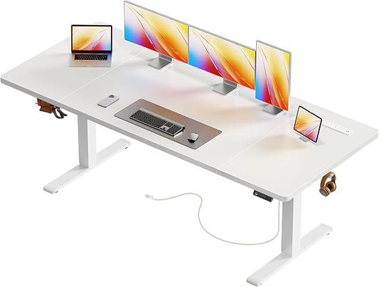 Huuger 71 X 30 Inch Electric Standing Desk with Power Outlets and USB-C Port, Height Adjustable Desk, Sit Stand Desk for Home Office, Computer & Gaming Desk with 4 Presets, Stable Steel Frame, White by Huuger
