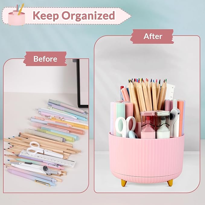 SKYDUE 360 Rotating Multipurpose Organizer - Cute Rotating Pen Holder with 5 Slots for Art Supplies, Office, School, Home - Image 5