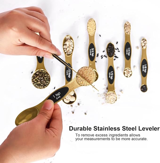 Magnetic Measuring Spoons Set Stainless Steel with Leveler-9pcs Stackable Measuring Cups for Baking-Measuring Cups and Spoon Set Kitchen Gadgets Apartment Essentials Fits in Spice Jars - Image 4