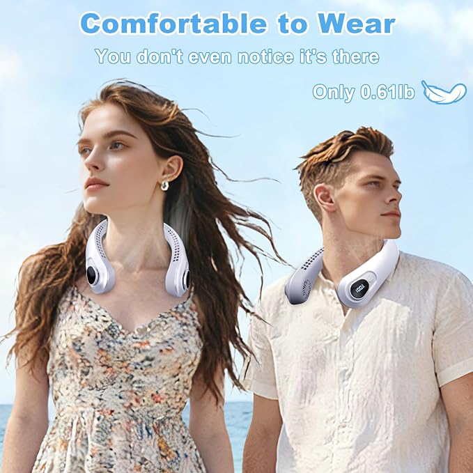 Portable Neck Fan Rechargeable - [with LED Display] 5 Speeds, 5000 mAh Battery Operated Wearable Personal Cooling Bladeless Fan for Outdoor Travel, Gifts for Men Women Kids,Gray - Image 7