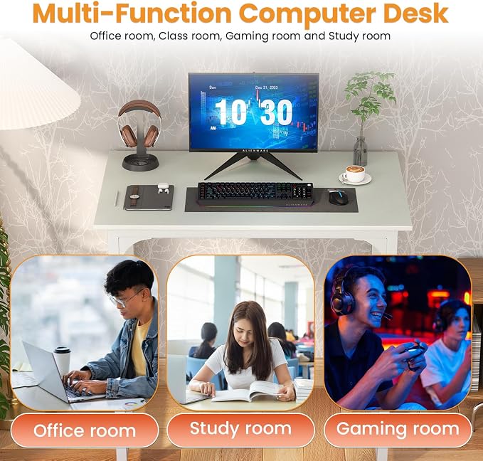 PayLessHere | 32 Inch Computer Desk | White | Office Desk with Metal Frame, Adjustable Feet | Water-Resistant, Scratchproof Surface | Sturdy Writing Table for Home Office or Study | Pack of 1 - Image 5
