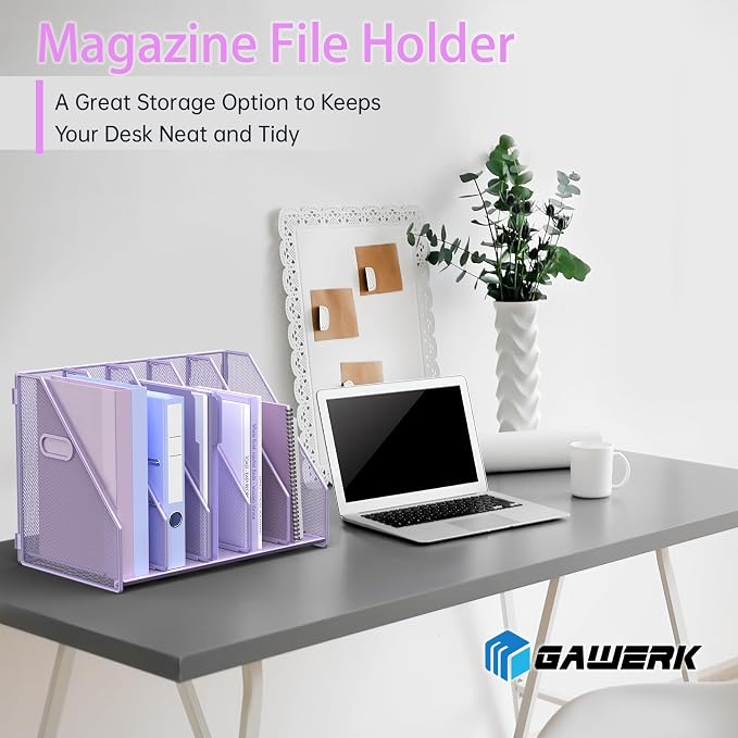 MINDEPOT Desk File Organizer Folder Holder with 5 Vertica for Office Purple - Image 2