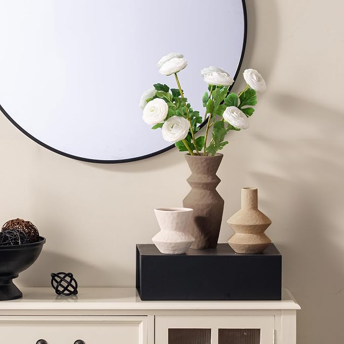 Ceramic Vase Home Table Decor - Flower Vase Set of 3 Living Room Kitchen Decorations Farmhouse Modern Rustic Vases Decorative Centerpiece for Shelf Bedroom Office Bathroom Dining Coffee Desk - Image 3