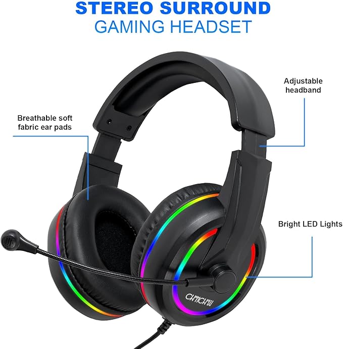 Gaming LED Keyboard Mouse Headset and Mousepad Bundle,Wired Rainbow | LED Light Up Gaming Keyboard Mouse Headset, Value 4 In 1 Game Set for Xbox PS4 PS5 PC Laptop Gamer - Image 5
