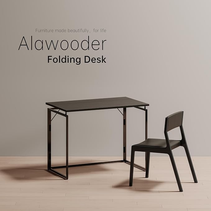 alawooder 31.5" Folding Desk: No Assembly, Wood Top for Small Spaces | Home office desk, holds 150 lbs, folds flat to 2.3 in, splash-proof wood top, sturdy metal frame - Image 9