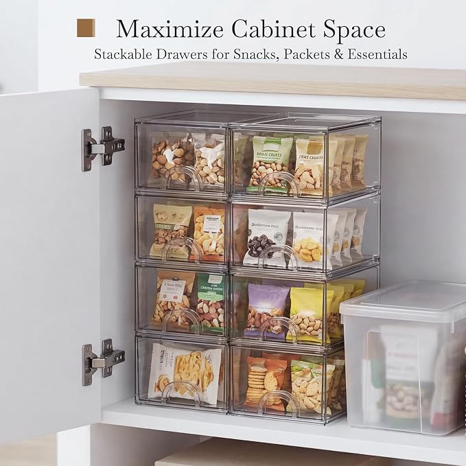 8 Pack Small Clear Stackable Acrylic Storage Boxes for Art Tool & Sketch, Storage Drawers, Storage Organizer, Clear Plastic Makeup Organizer, Ideal for Vanity, Cabinet, Desk Organization - Image 6