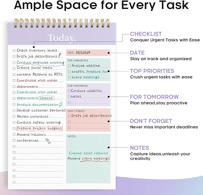 Taja To Do List Notepad, Undated Daily Planner for Work and Goal Setting | Violet Dream, 52 Sheets, 9.8" x 6.5" , for Office, Home and school, Daily Task Planning, Notes and Everyday Organization - Image 2