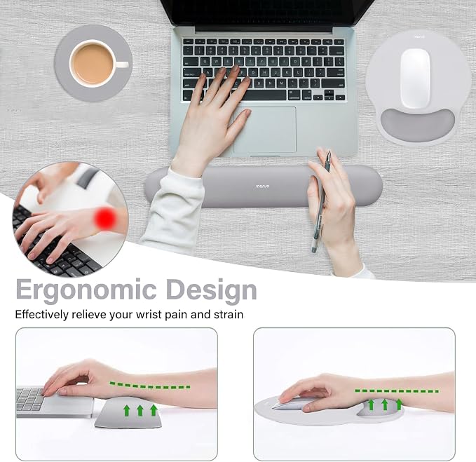 MOSISO Wrist Rest Support for Mouse Pad&Keyboard Set, Gray | Circle Curved Ergonomic Mousepad Non-Slip Base Home/Office Pain Relief&Easy Typing Pad with Soft Cloth&Silicone Lining - Image 3