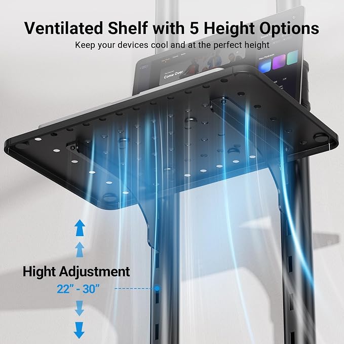 PERLESMITH Rolling TV Stand on Wheels for 32-83 Inch Screens up to 110lbs, Mobile TV Cart Height Adjustable Portable Outdoor TV Stand Tilt Rolling TV Cart with Shelf Max VESA 600x400mm PSTVMC03 - Image 5
