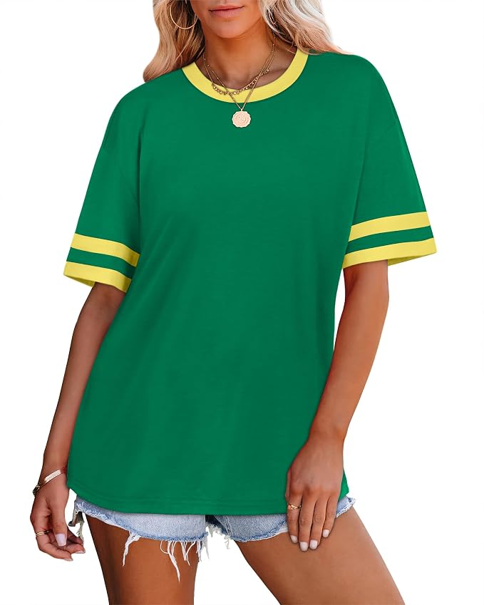 WIHOLL Womens T Shirts Loose Fit Short Sleeve Tees Crew Neck Color Block Summer Tops 2026 Fashion - Image 3