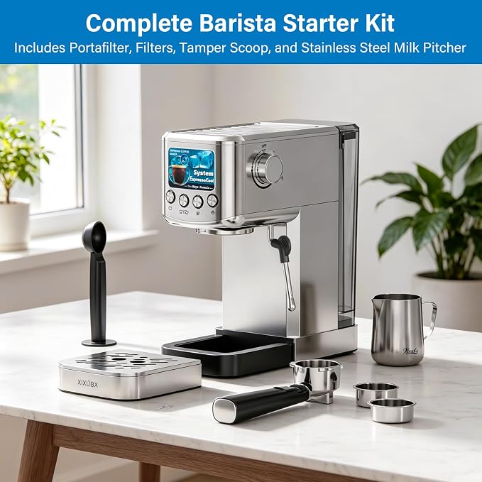 XIXUBX Cold Brew Espresso Maker with Steam Wand for Home & Office | Precise Pressure Gauge, 20 Bar Pump, 42 oz Water Tank, Milk Frothing Pitcher for Cappuccino & Latte, Brushed Stainless Steel - Image 8