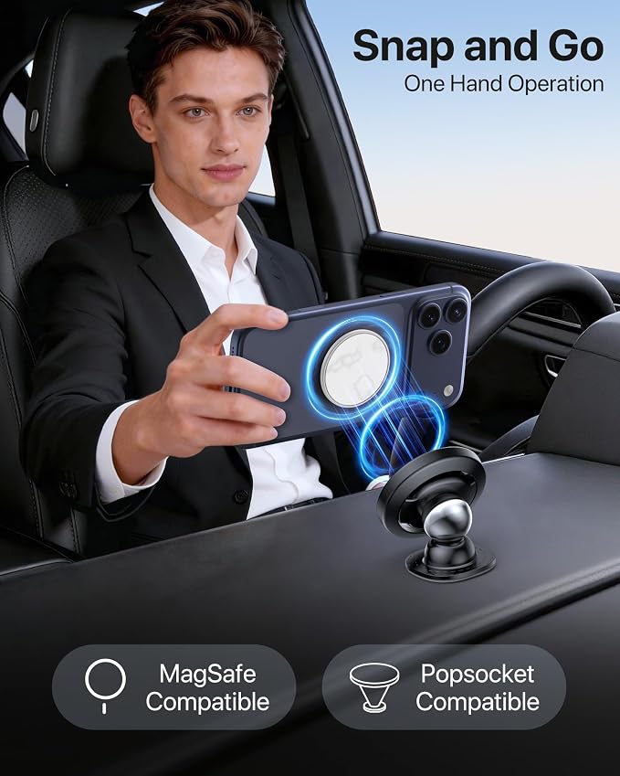 Miracase Latest Upgrade for MagSafe Car Mount [33+LBS Strong Suction & 2200gf Magnetic] Small Phone Holders for Your Car Dashboard, 360° Adjustable Car Phone Holder Mount for iPhone Garmin GPS - Image 6